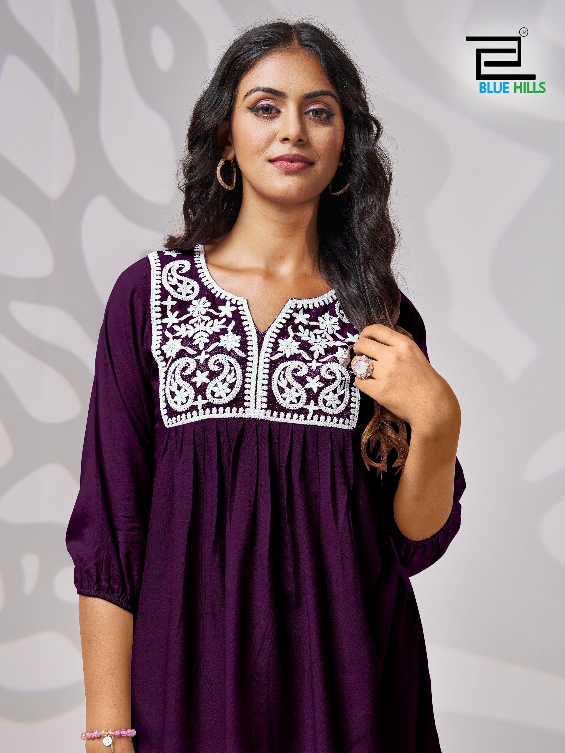 Purple White Embroidery Rayon Short Kurti Kurti Shopin Di Apparels 
