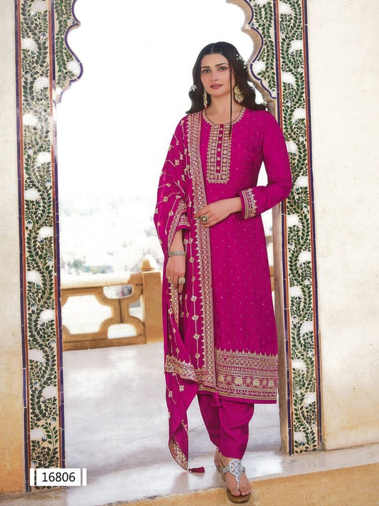 Rani Pink Heavy Dola Silk Designer Salwar Kameez Straight Cut Suit Designer Suits Vinay 