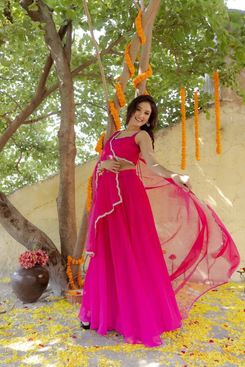 Rani Pink Simple Elegant Lehenga Ready to Wear Suit Ready Made Designer Suits Shopin Di Apparels 