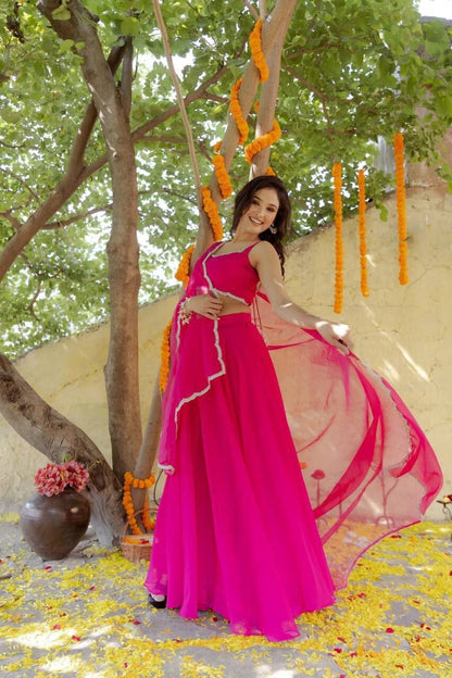 Rani Pink Simple Elegant Lehenga Ready to Wear Suit Ready Made Designer Suits Shopin Di Apparels 