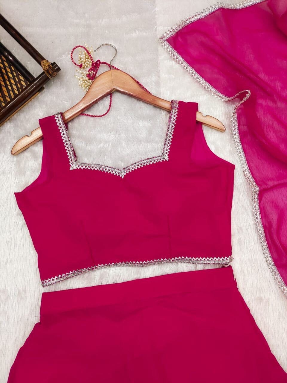 Rani Pink Simple Elegant Lehenga Ready to Wear Suit Ready Made Designer Suits Shopin Di Apparels 