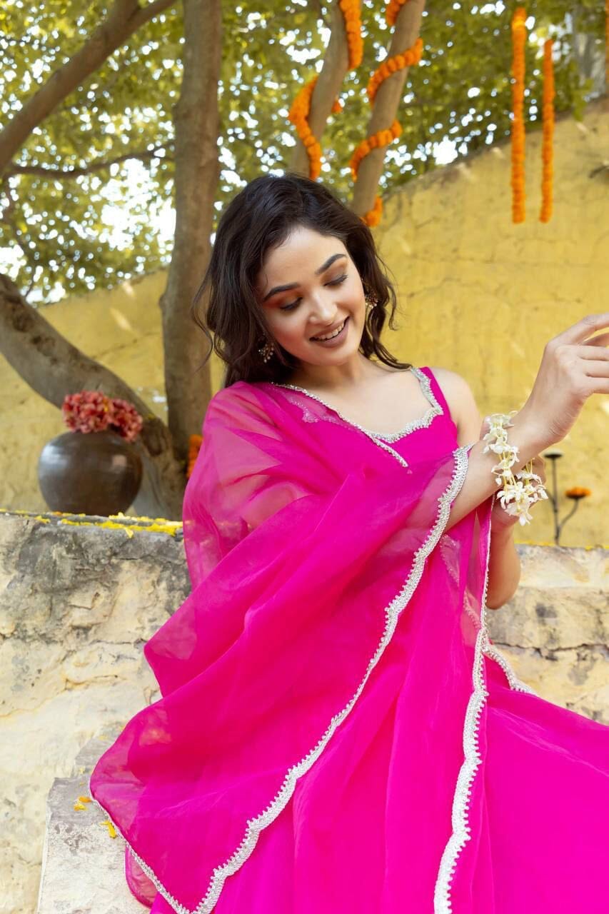 Rani Pink Simple Elegant Lehenga Ready to Wear Suit Ready Made Designer Suits Shopin Di Apparels 