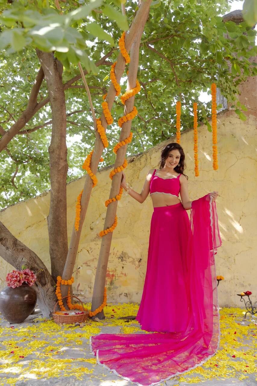 Rani Pink Simple Elegant Lehenga Ready to Wear Suit Ready Made Designer Suits Shopin Di Apparels 