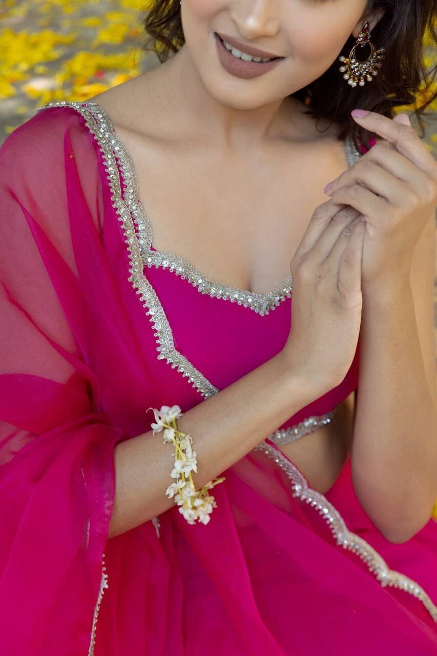 Rani Pink Simple Elegant Lehenga Ready to Wear Suit Ready Made Designer Suits Shopin Di Apparels 