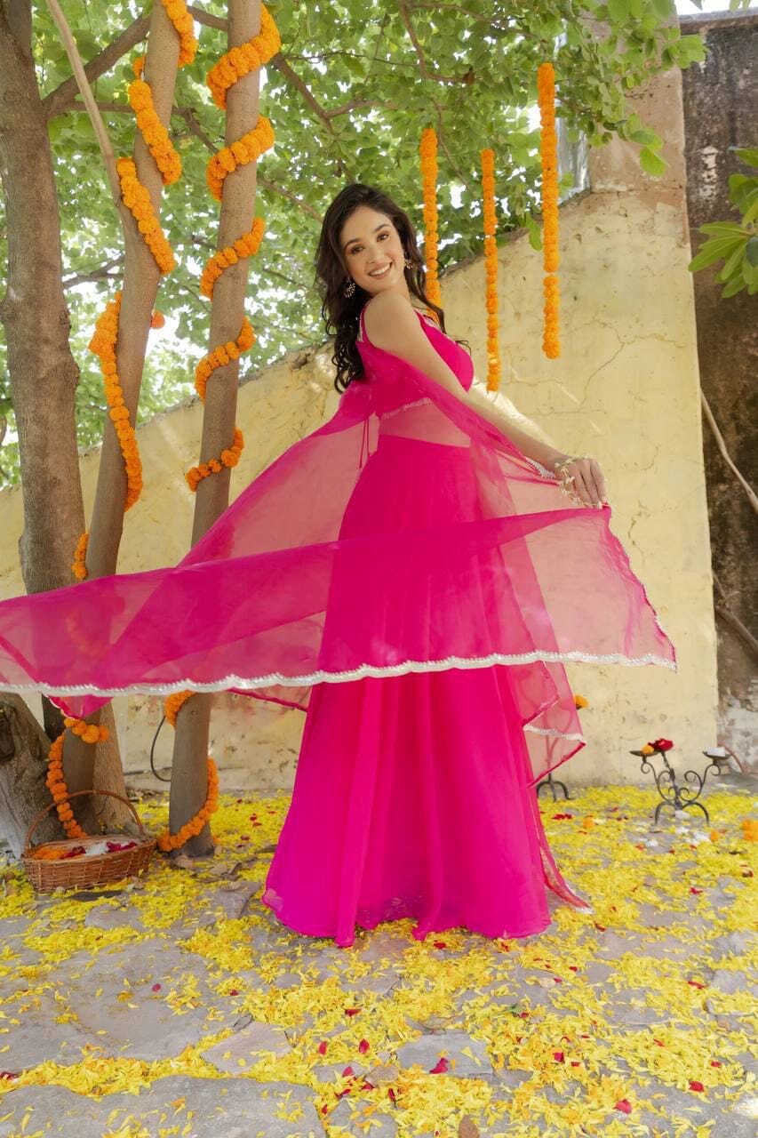 Rani Pink Simple Elegant Lehenga Ready to Wear Suit Ready Made Designer Suits Shopin Di Apparels 