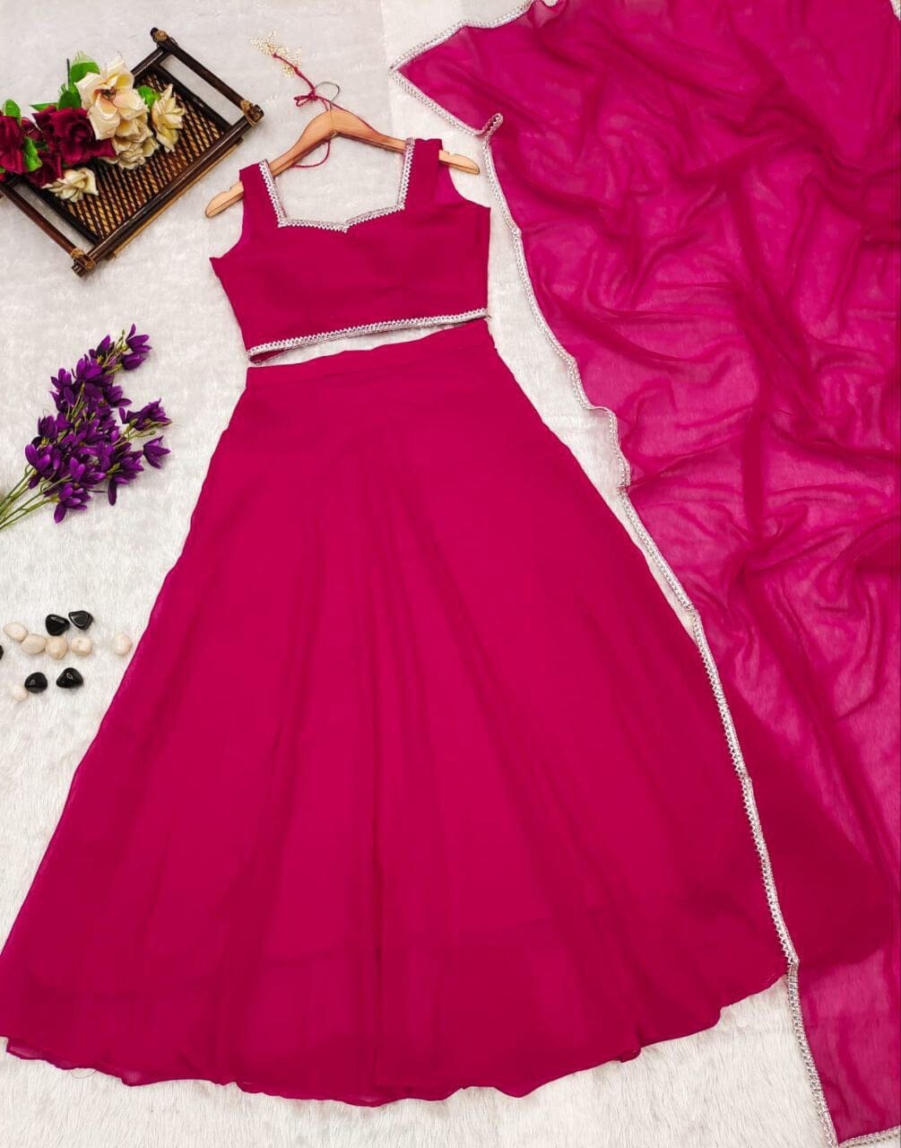Rani Pink Simple Elegant Lehenga Ready to Wear Suit Ready Made Designer Suits Shopin Di Apparels 