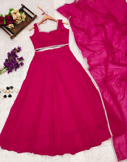 Rani Pink Simple Elegant Lehenga Ready to Wear Suit Ready Made Designer Suits Shopin Di Apparels 