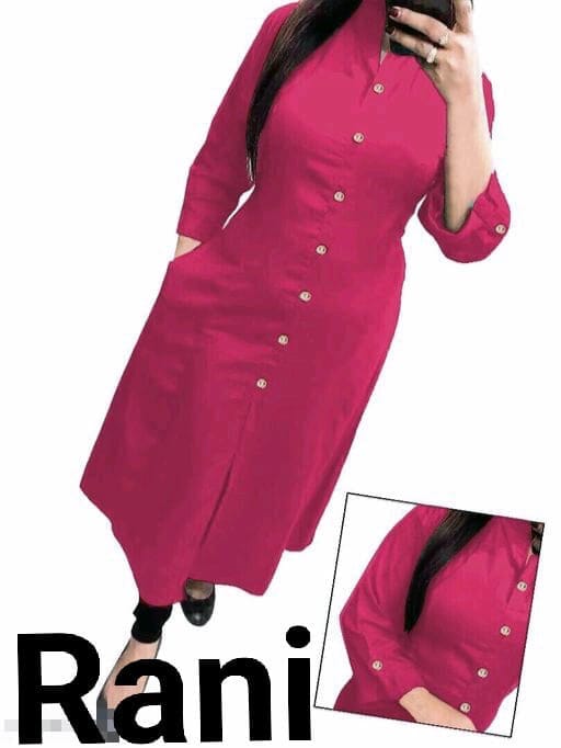 Rani Plain Collar Cotton Kurti with Button and Pockets Kurti Shopin Di Apparels 