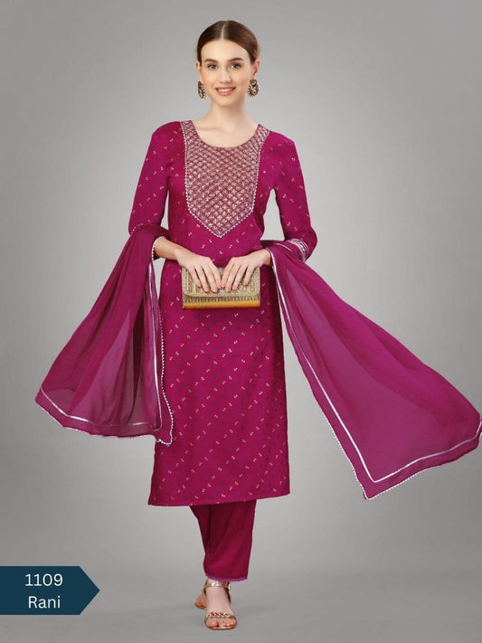 Rani Silk Blend Sequence Embroidered Designer Kurti with Dupatta and Bottom Kurti with Dupatta and Bottom Shopin Di Apparels 