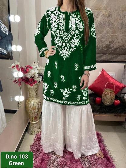 Rayon White Embroidered Kurti with Sharara Pants Set in 6 colors Kurti with Sharara Shopin Di Apparels 