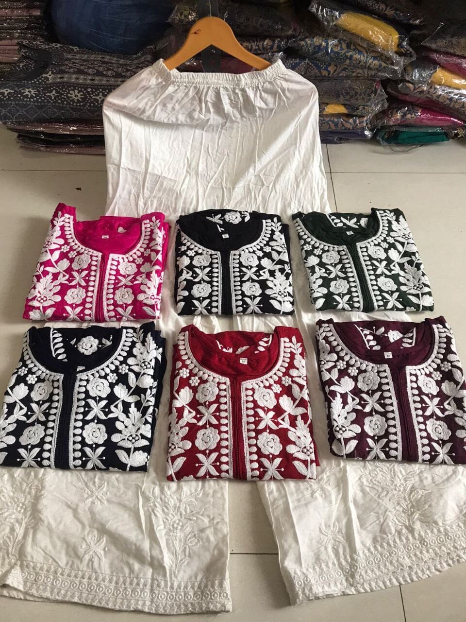 Rayon White Embroidered Kurti with Sharara Pants Set in 6 colors Kurti with Sharara Shopin Di Apparels 