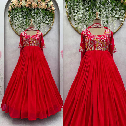 Red Designer Embroidered Flair Anarkali Gown with Dupatta Gown with Dupatta Shopin Di Apparels 