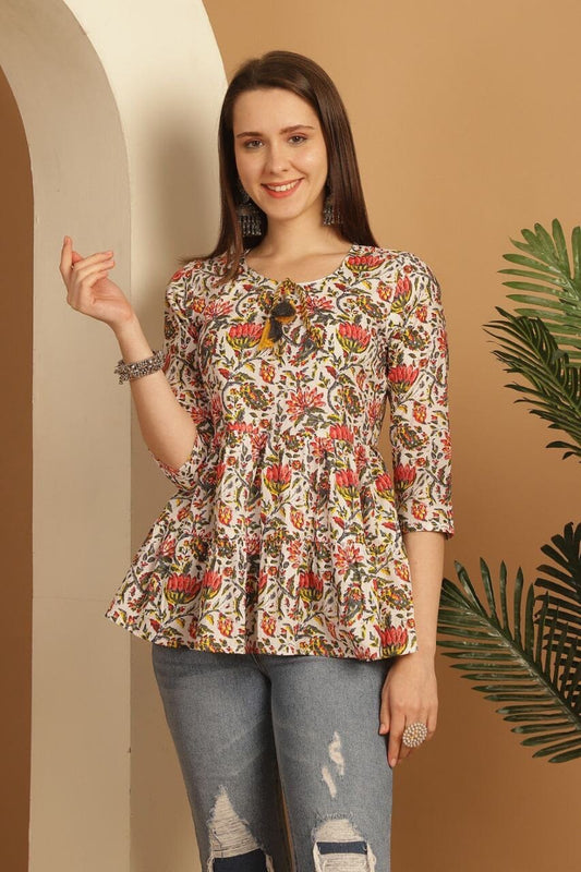 Red Flower Pure Cotton Printed Western Top Western Top Shopin Di Apparels