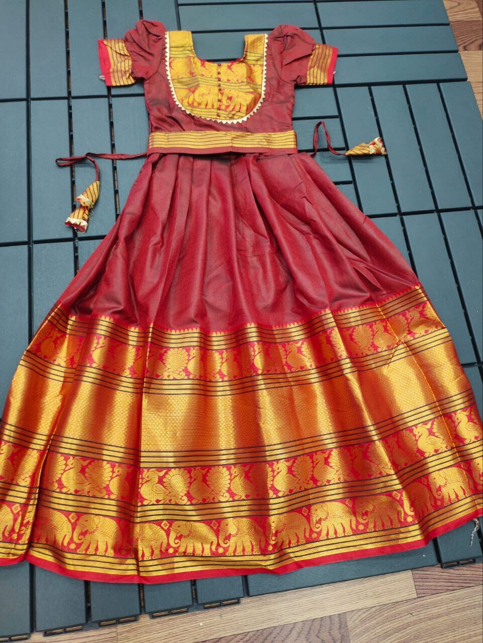Red Narayanapet Silk Kid’s Gown Festival Wear Kid's Gown Shopindiapparels.com 