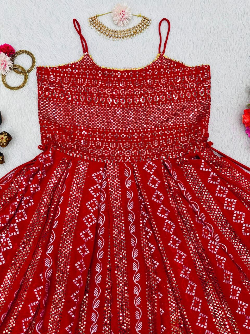 Red Sequence Work Sleeveless Gown Designer Gown Shopin Di Apparels 