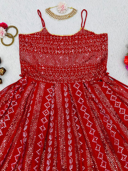 Red Sequence Work Sleeveless Gown Designer Gown Shopin Di Apparels 