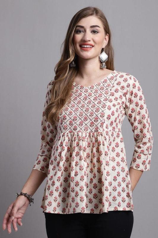 Small Flower Pure Cotton Printed Western Top Western Top Shopin Di Apparels