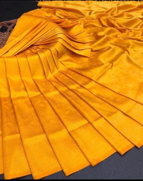 Soft Lichi Silk Saree with blouse in 5 colors Shopin Di Apparels Mango Yellow 