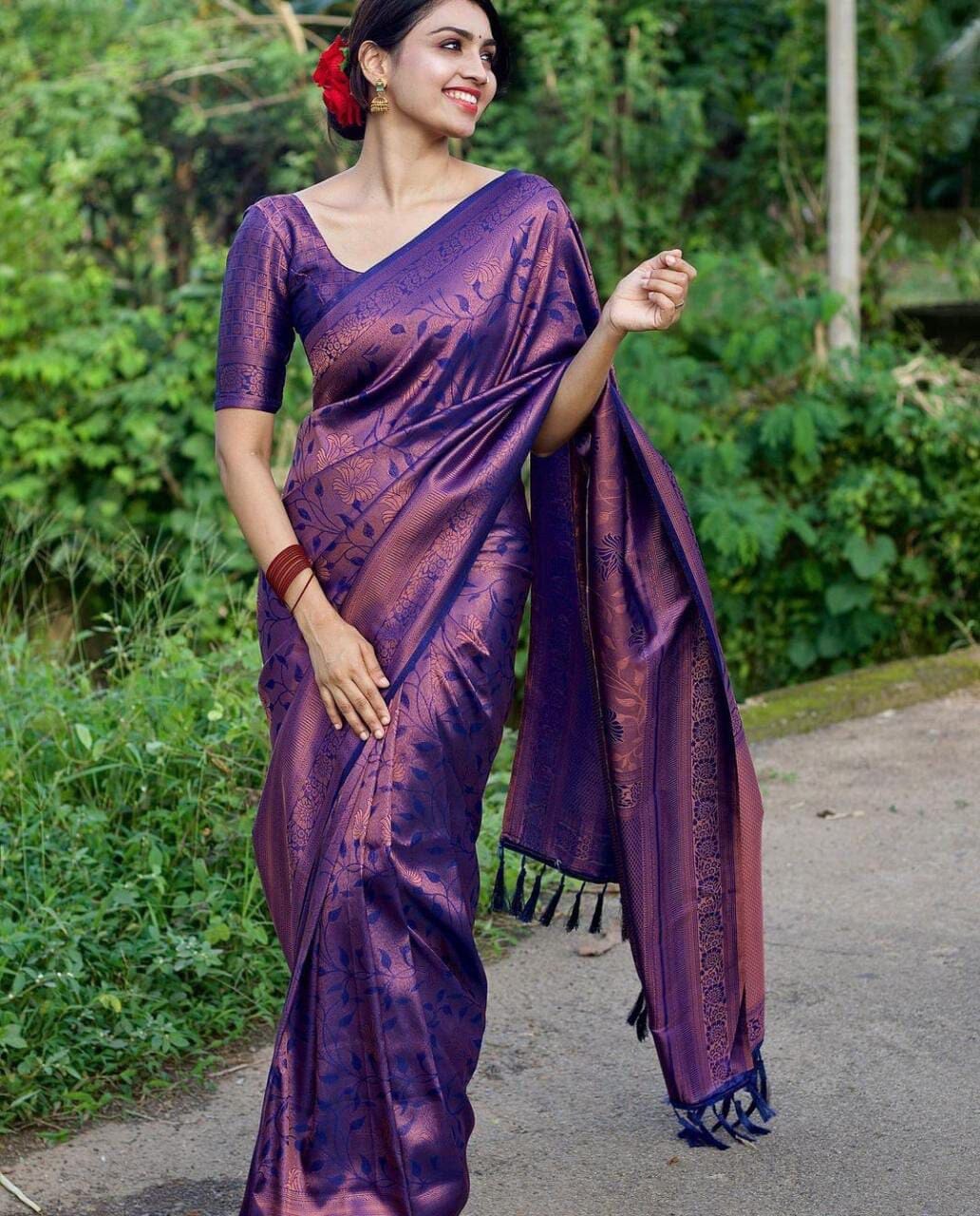 Soft Lichi Silk Saree with blouse in 5 colors Shopin Di Apparels 