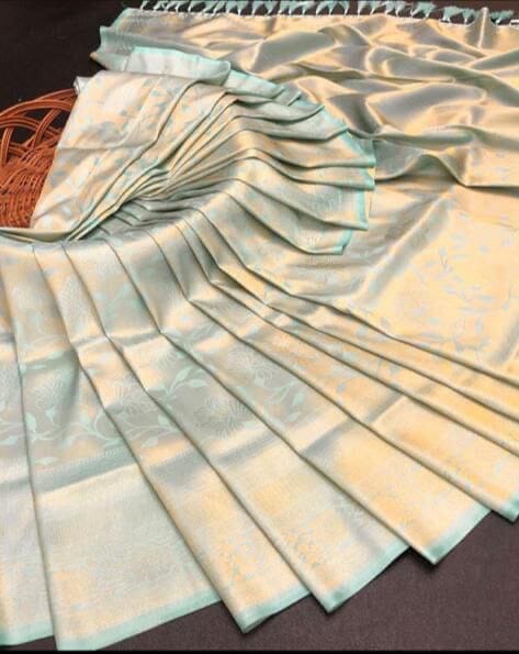 Soft Lichi Silk Saree with blouse in 5 colors Shopin Di Apparels Light Blue 