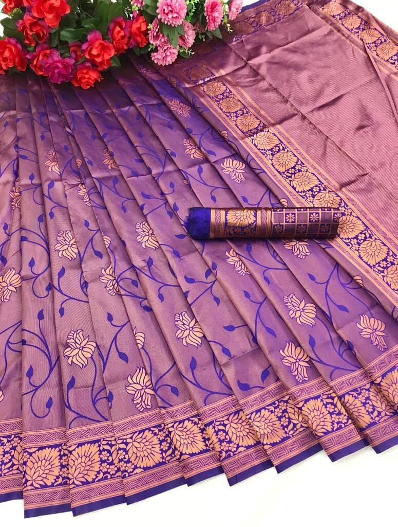 Soft Lichi Silk Saree with blouse in 5 colors Shopin Di Apparels 