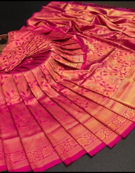 Soft Lichi Silk Saree with blouse in 5 colors Shopin Di Apparels Red 