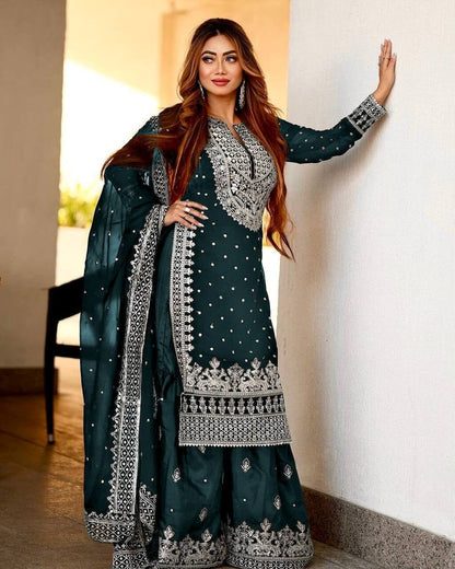 SSR 449 Heavy Embroidered Sequence work Designer Readymade Gharara Suit in 4 colors Ready Made Designer Suits Shopin Di Apparels 