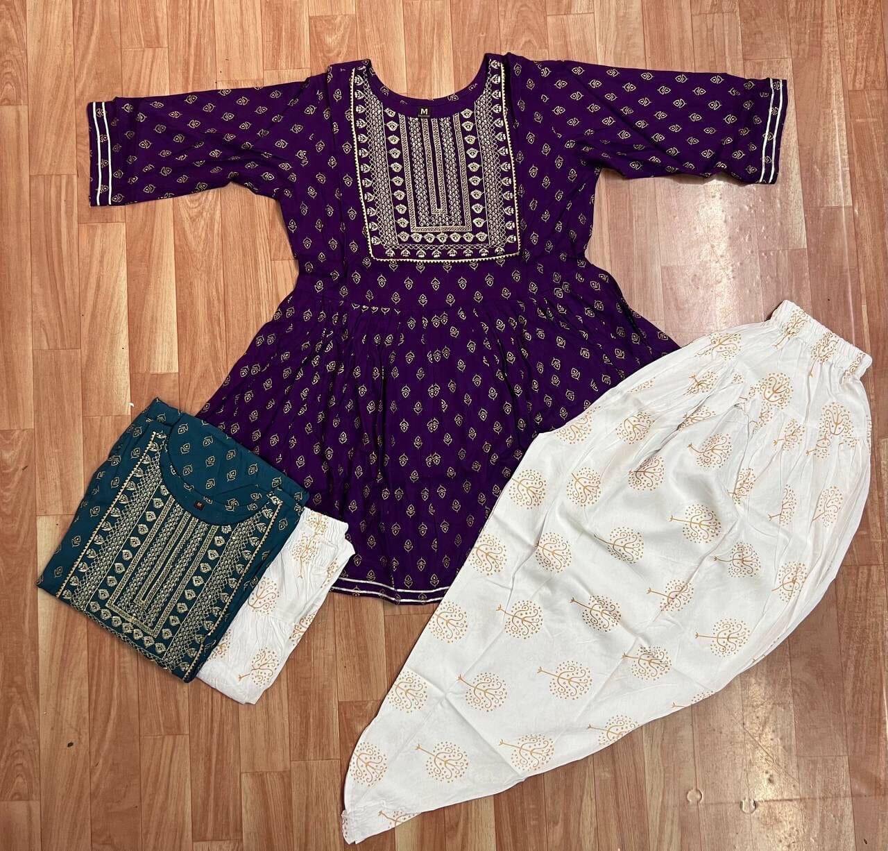Teal Blue Rayon Embroidered Kurti with Dhoti Shopin Di Apparels 