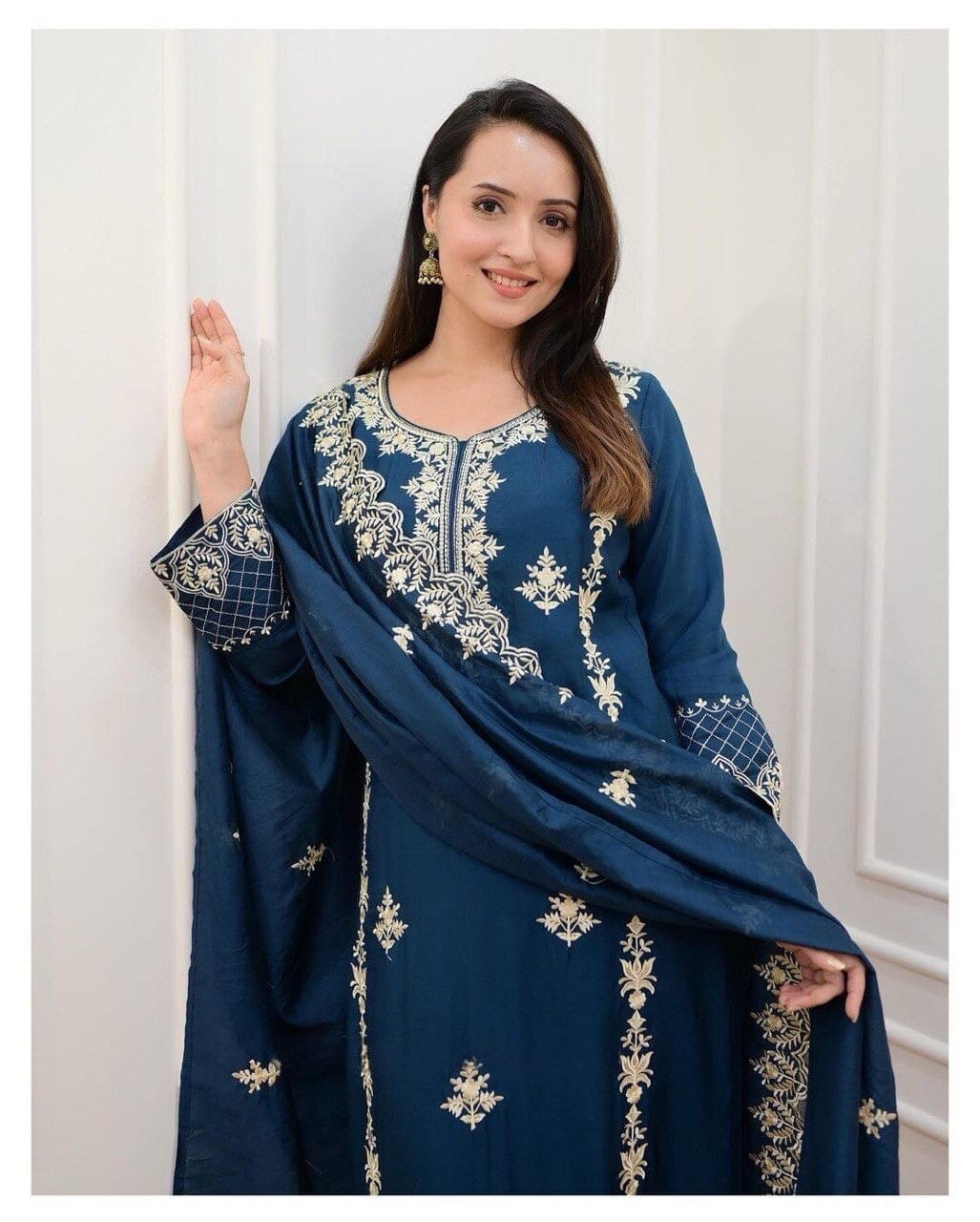 Teal Blue Rayon Embroidered Readymade Designer Suit Ready Made Designer Suits Shopin Di Apparels 