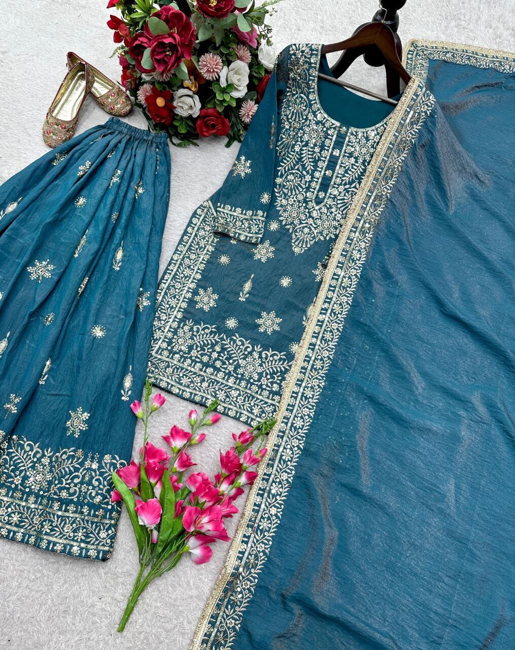 Turquoise Blue Sequence work Sharara Suit Ready to Wear Designer Suits Shopin Di Apparels 