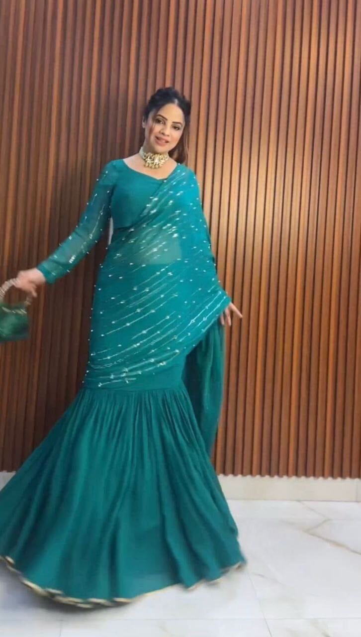 Turquoise Ready to Wear Lehenga Saree Ready to Wear Saree Shopin Di Apparels 