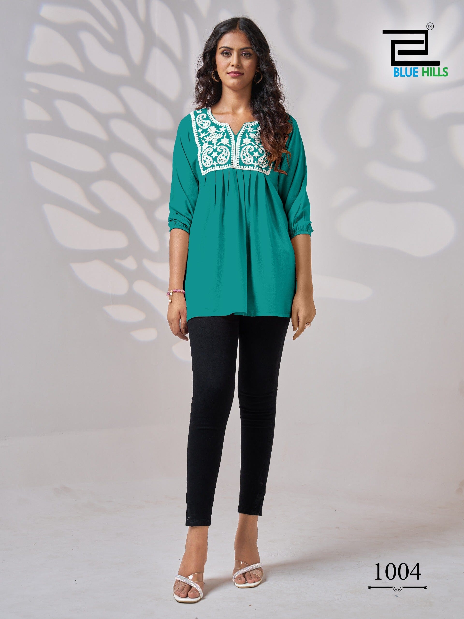 Turquoise White Embroidery Rayon Short Kurti Kurti Shopin Di Apparels 