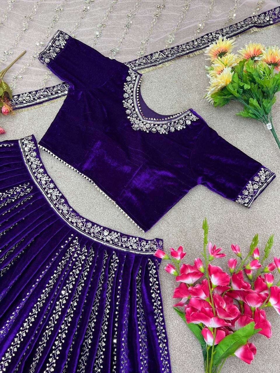 Violet Heavy Viscose Sequence Embroidery 3pc Lehenga Suit 3pc Lehenga's Shopin Di Apparels 