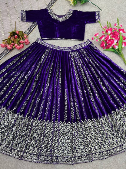 Violet Heavy Viscose Sequence Embroidery 3pc Lehenga Suit 3pc Lehenga's Shopin Di Apparels 
