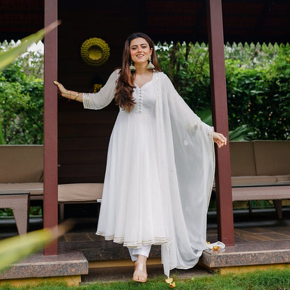 White Christmas Special Long Anarkali Gown Suit Designer Suits Shopindiapparels.com 