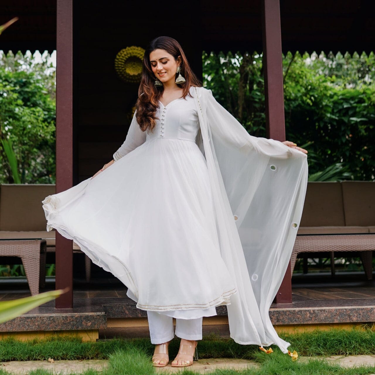 White Christmas Special Long Anarkali Gown Suit Designer Suits Shopindiapparels.com 