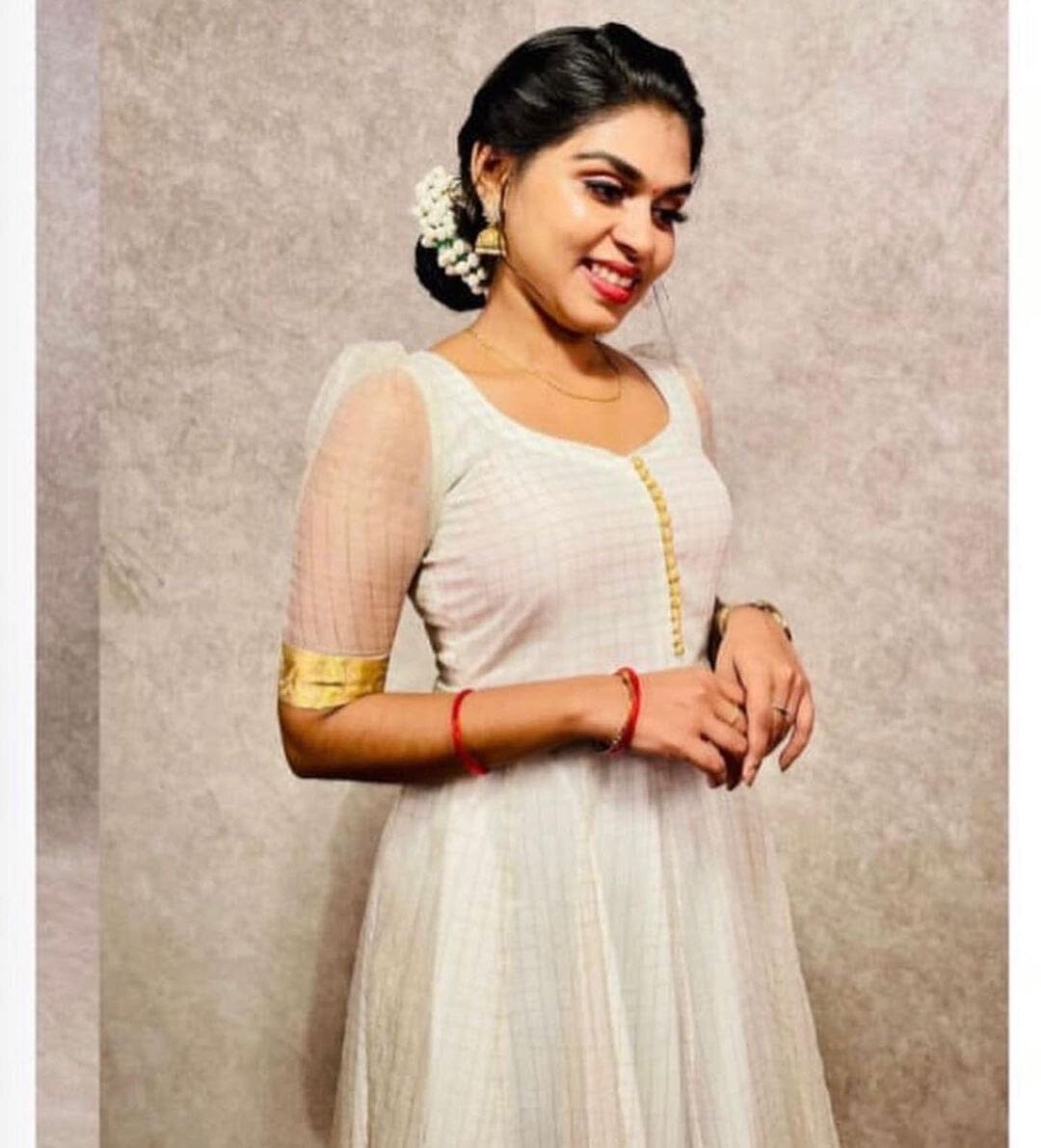 White Jaquard Silk Kerala Look Gown Gowns shopindi.sg 