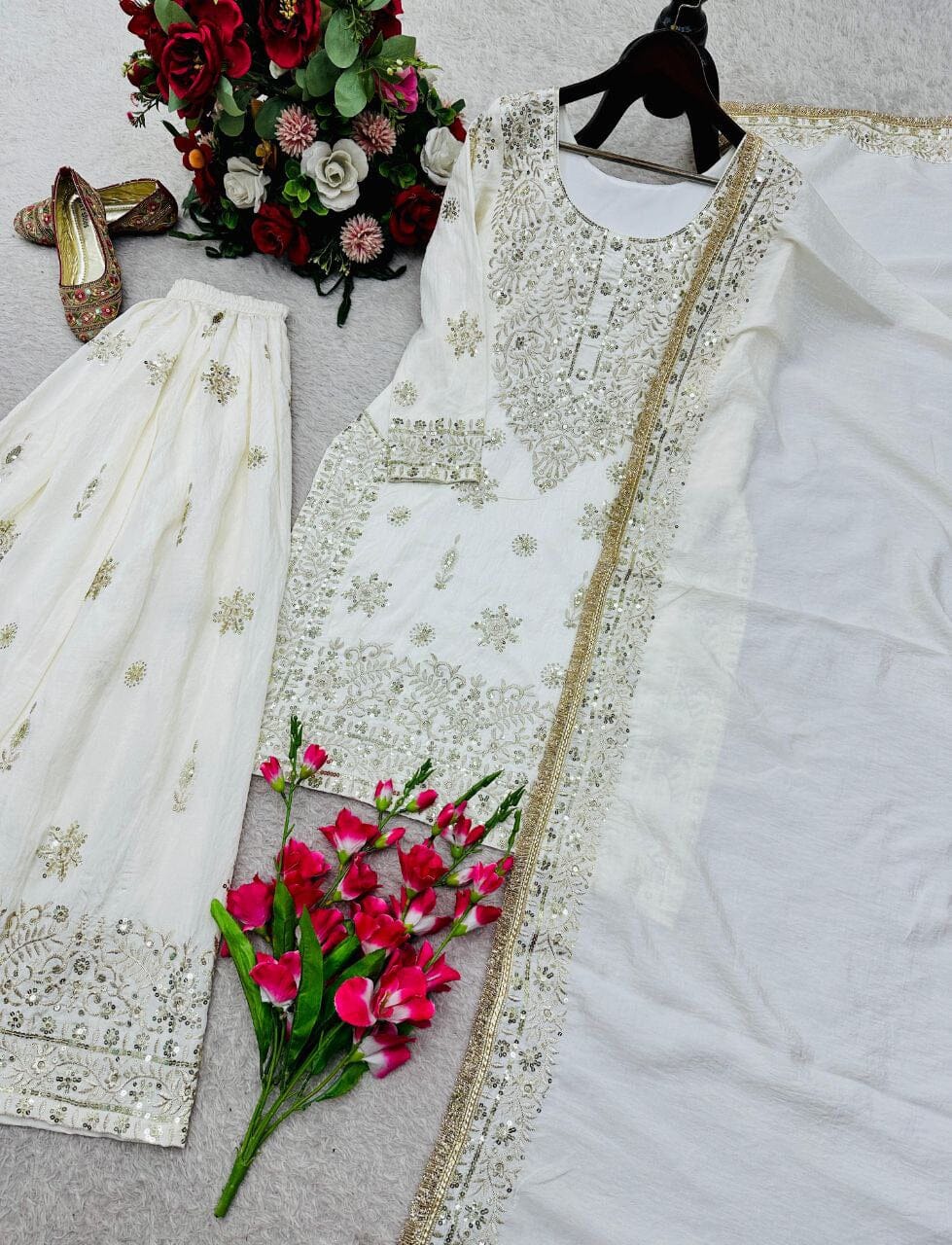 White Sequence work Sharara Suit Ready to Wear Designer Suits Shopin Di Apparels 