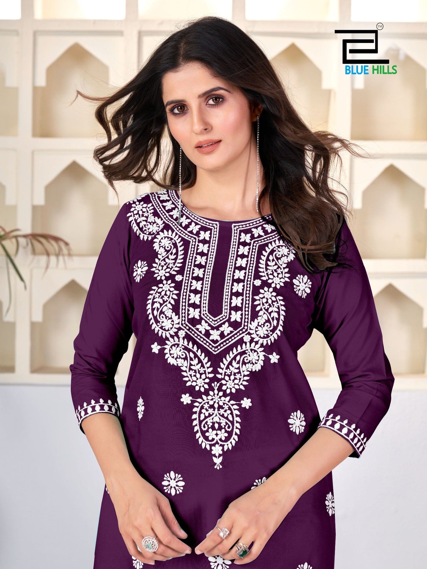 Wine Purple Amelia Lucknavi Embroidery Rayon Short Kurti Kurti Shopin Di Apparels 