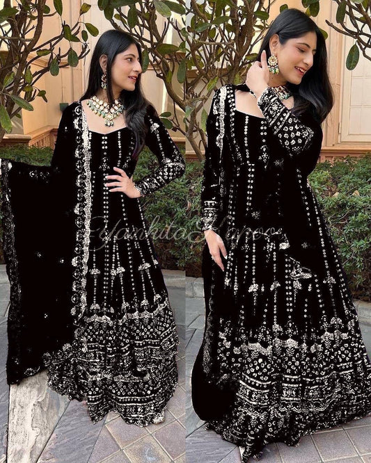 Yankita Kapoor Black Heavy Georgette Sequence Work ReadyMade Lehenga suit Ready Made Designer Suits Shopin Di Apparels 