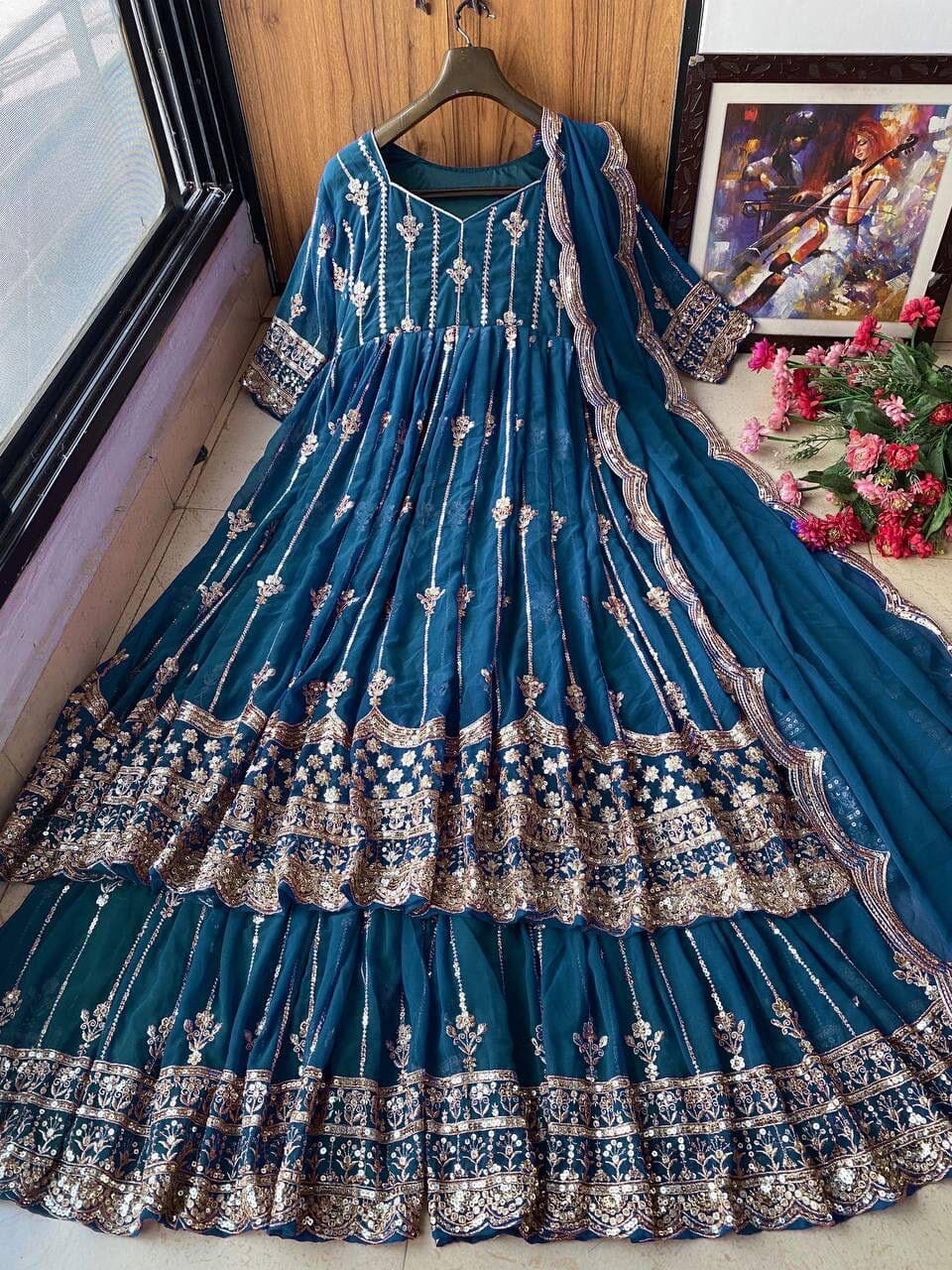 Yankita Kapoor Peacock Blue ReadyMade Lehenga suit Ready Made Designer Suits Shopin Di Apparels 