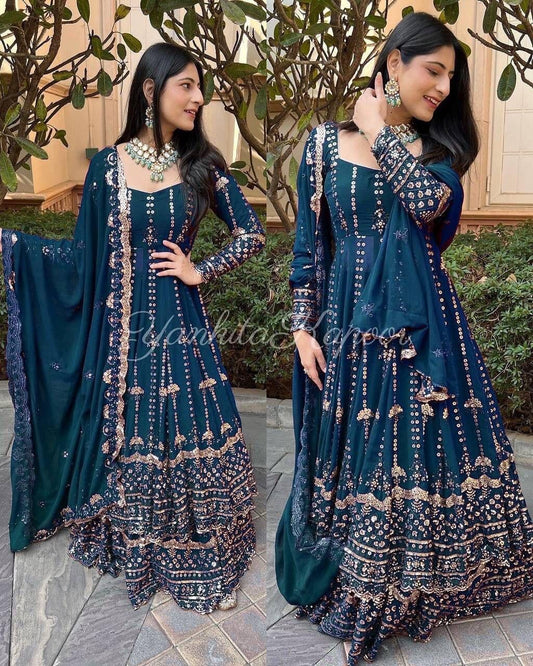 Yankita Kapoor Peacock Blue ReadyMade Lehenga suit Ready Made Designer Suits Shopin Di Apparels 