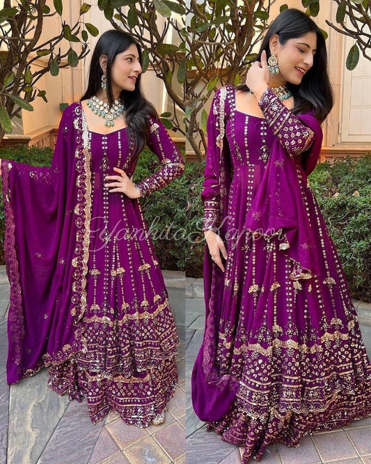 Yankita Kapoor Purple Heavy Georgette Sequence Work ReadyMade Lehenga suit Ready Made Designer Suits Shopin Di Apparels 