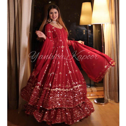 Yankita Kapoor Red Heavy Georgette Sequence Work ReadyMade Lehenga suit Ready Made Designer Suits Shopin Di Apparels 