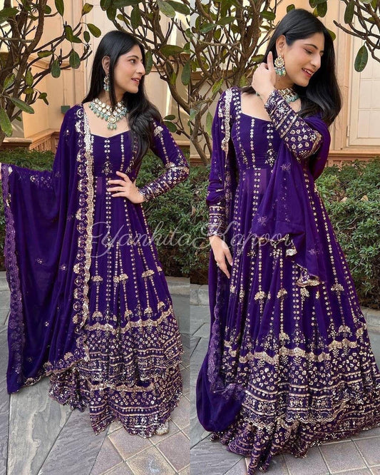 Yankita Kapoor Violet Heavy Georgette Sequence Work ReadyMade Lehenga suit Ready Made Designer Suits Shopin Di Apparels 