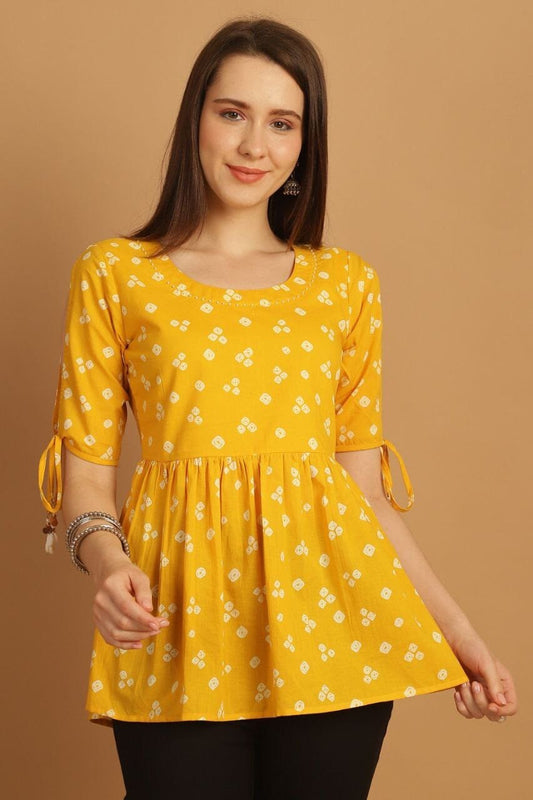 Yellow Pure Cotton Printed Western Top Western Top Shopin Di Apparels