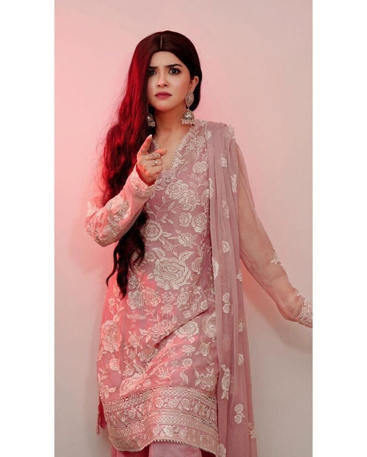 ZB Pink Designer Party Wear Embroidered Plazzo Suit Ready Made Designer Suits Shopin Di Apparels 