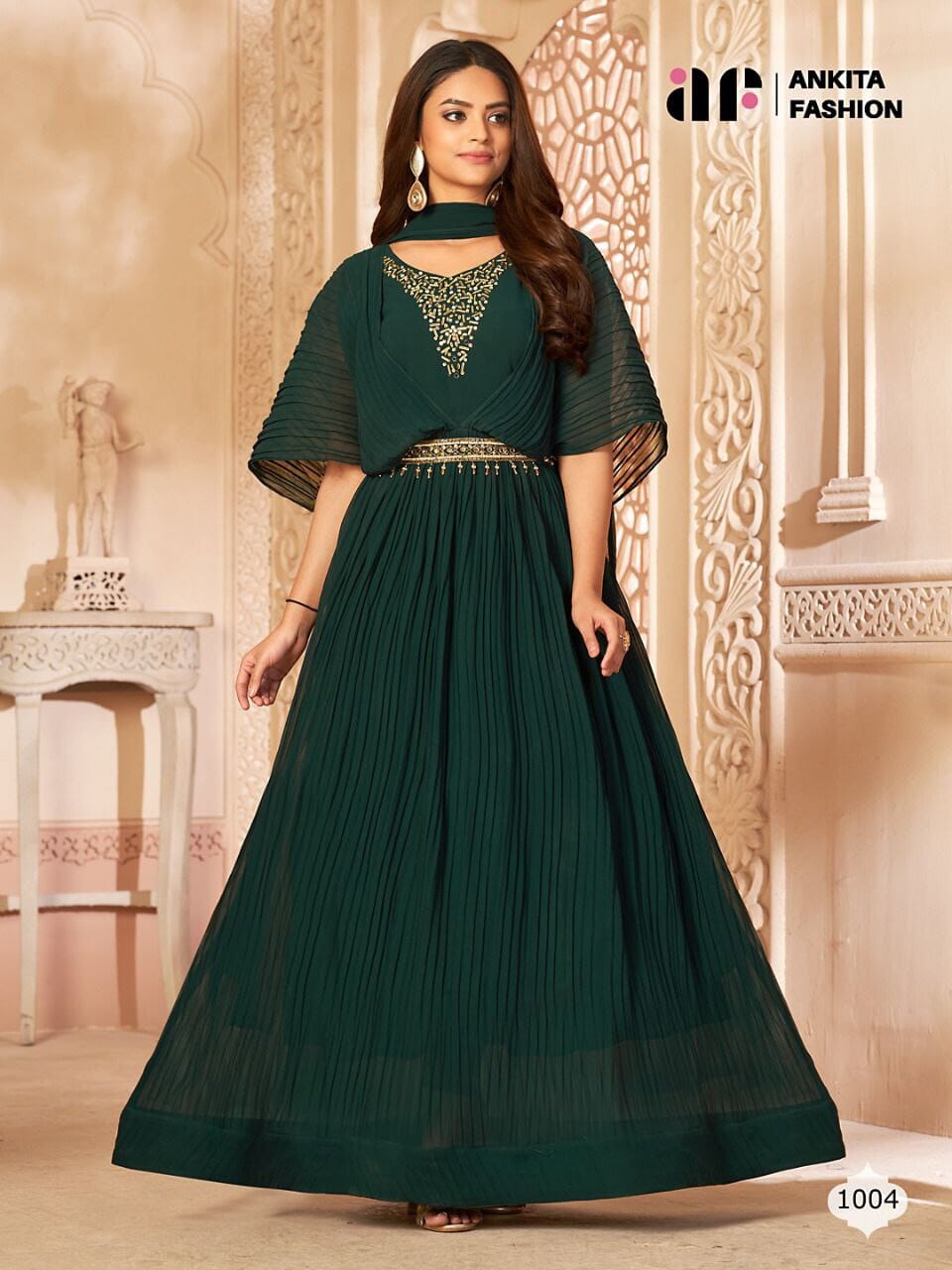 1004 Pure Georgette with Neck Swarovski work Long Gown gown shopindi.sg 