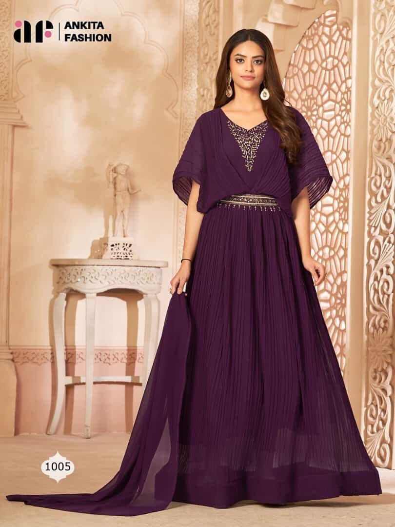 1005 Pure Georgette with Neck Swarovski work Long Gown gown shopindi.sg 