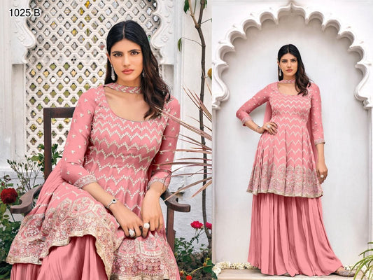 1025 B Heavy Georgette Double Side work Partywear Sharara Suit Designer Suits Shopindiapparels.com 